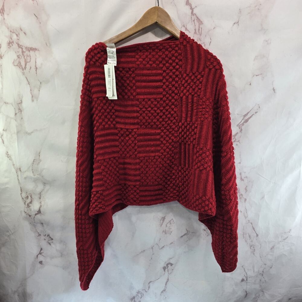 Chicos Poncho Womens 0 Small 4 6 True Red Sweater Textured Shawl Wrap Shrug
